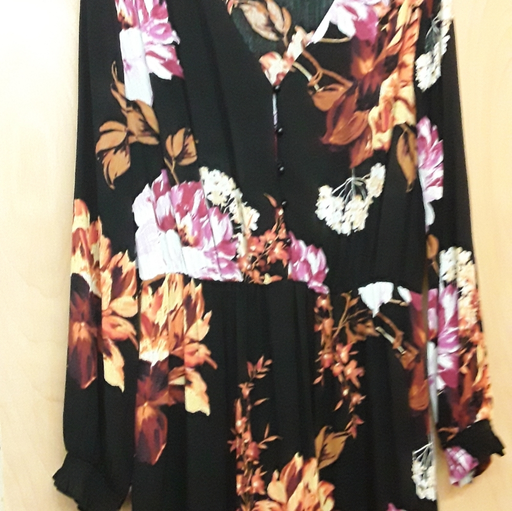 Black Floral Fall Witchycore Peasant Button Maxi Dress